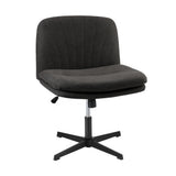 Oikiture Armless Office Chair Wide Seat Linen Charcoal No Wheels