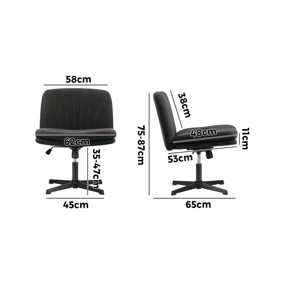 Oikiture Armless Office Chair Wide Seat Linen Charcoal No Wheels