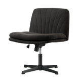 Oikiture Armless Office Chair Wide Seat Linen Charcoal No Wheels