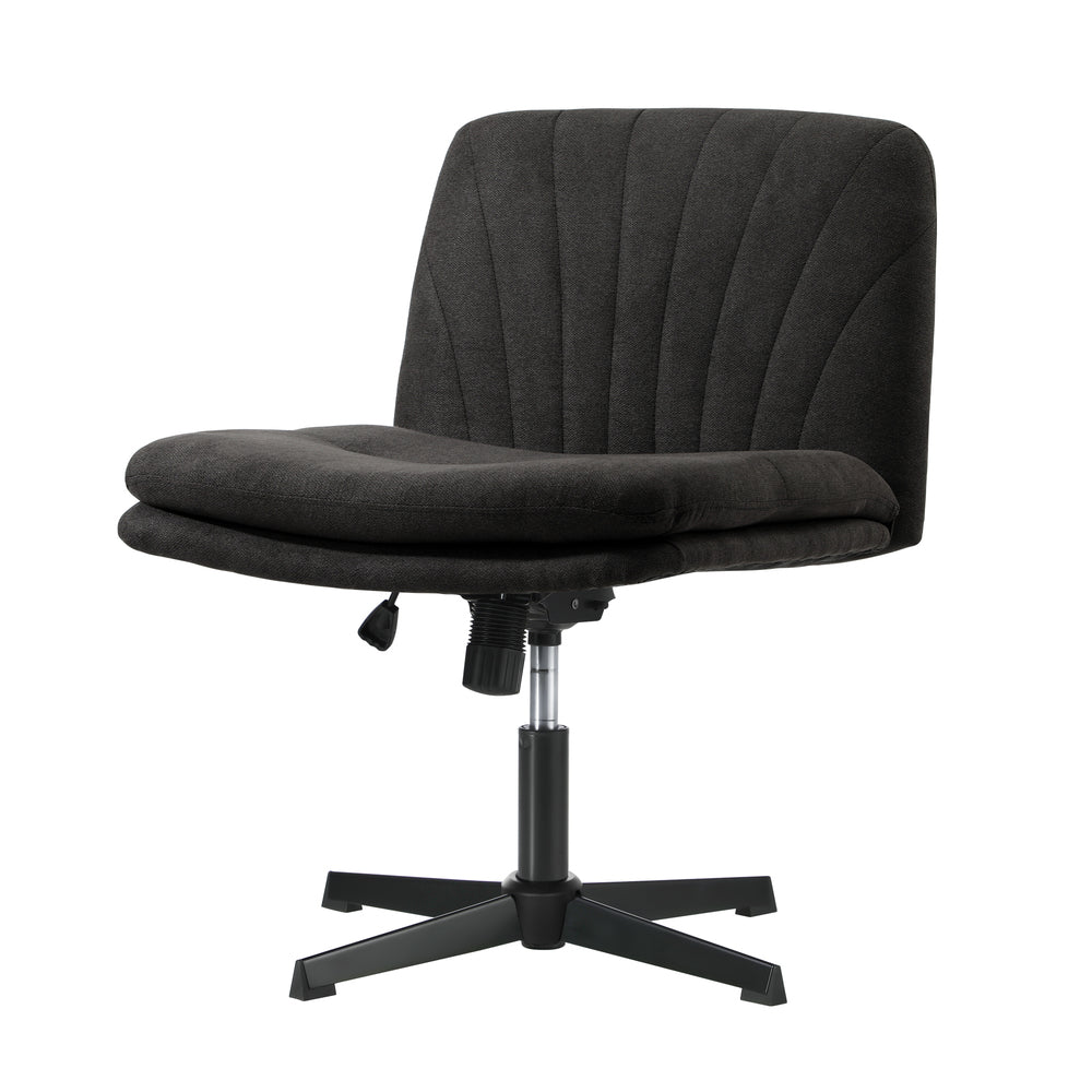 Oikiture Armless Office Chair Wide Seat Linen Charcoal No Wheels