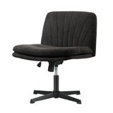 Oikiture Armless Office Chair Wide Seat Linen Charcoal No Wheels - Low Angle