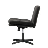 Oikiture Armless Office Chair Wide Seat Linen Charcoal No Wheels - Side View