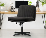 Oikiture Armless Office Chair Wide Seat Linen Charcoal No Wheels