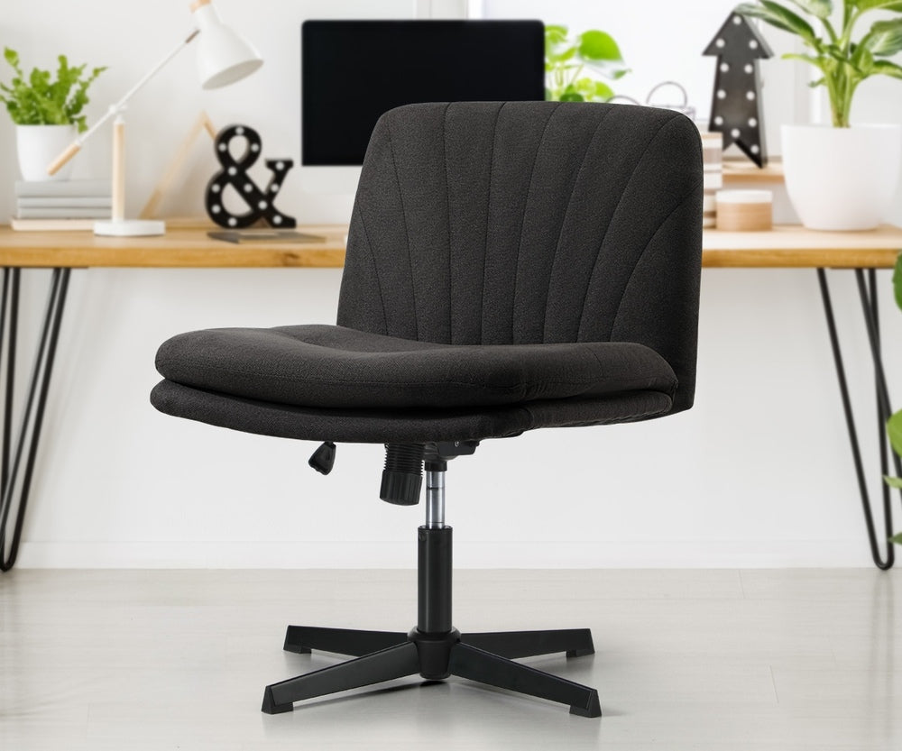 Oikiture Armless Office Chair Wide Seat Linen Charcoal No Wheels
