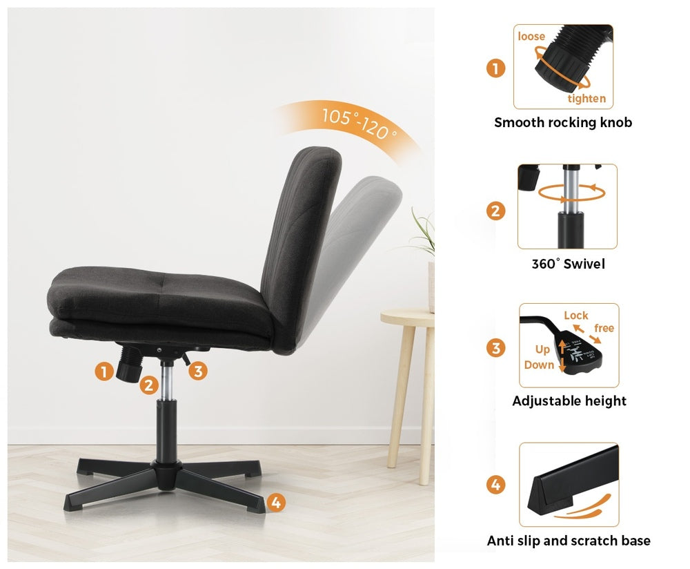 Oikiture Armless Office Chair Wide Seat Linen Charcoal No Wheels