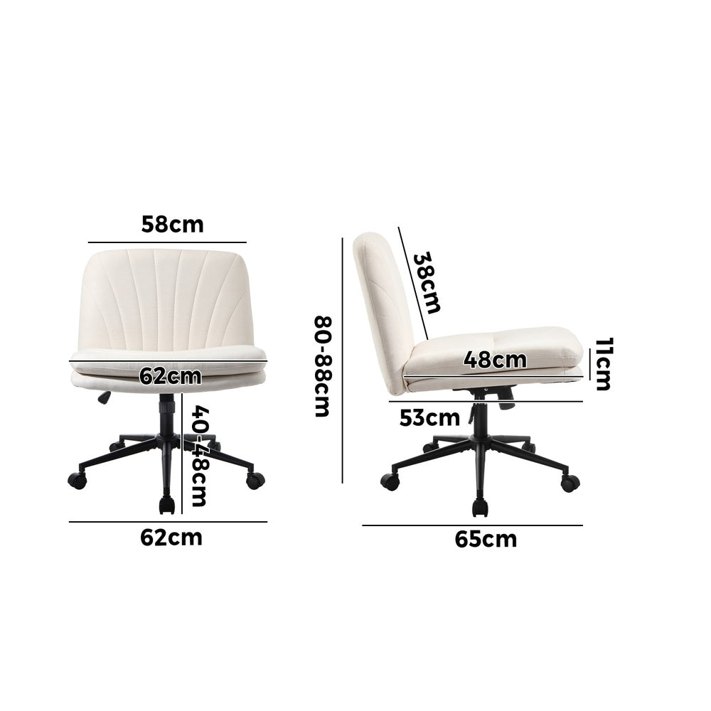Oikiture Armless Office Chair Wide Seat Linen with Wheels Beige