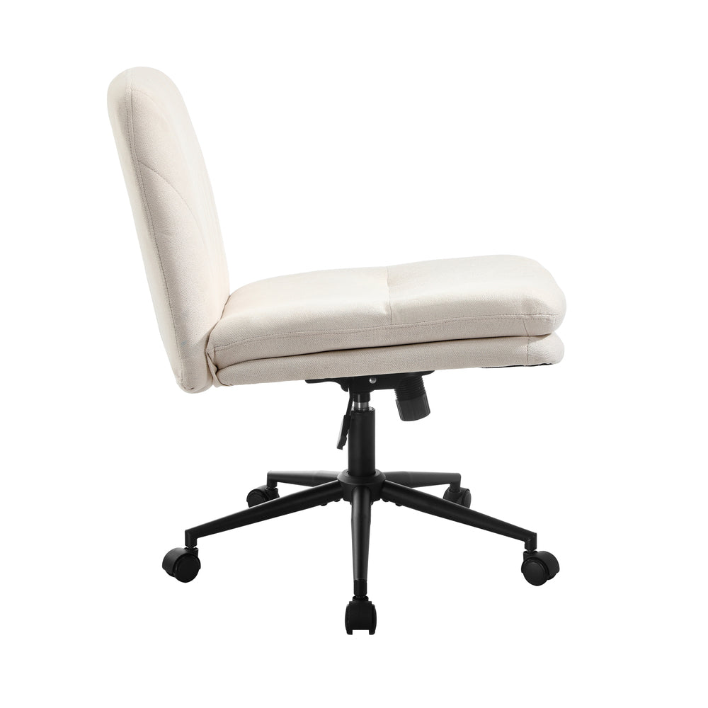 Oikiture Armless Office Chair Wide Seat Linen with Wheels Beige