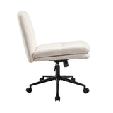 Oikiture Armless Office Chair Wide Seat Linen with Wheels Beige