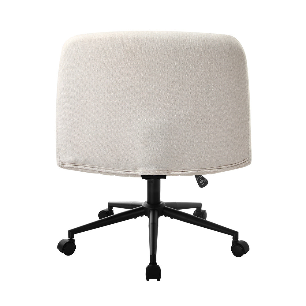Oikiture Armless Office Chair Wide Seat Linen with Wheels Beige