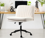 Oikiture Armless Office Chair Wide Seat Linen with Wheels Beige - Low Angle