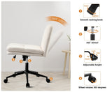 Oikiture Armless Office Chair Wide Seat Linen with Wheels Beige