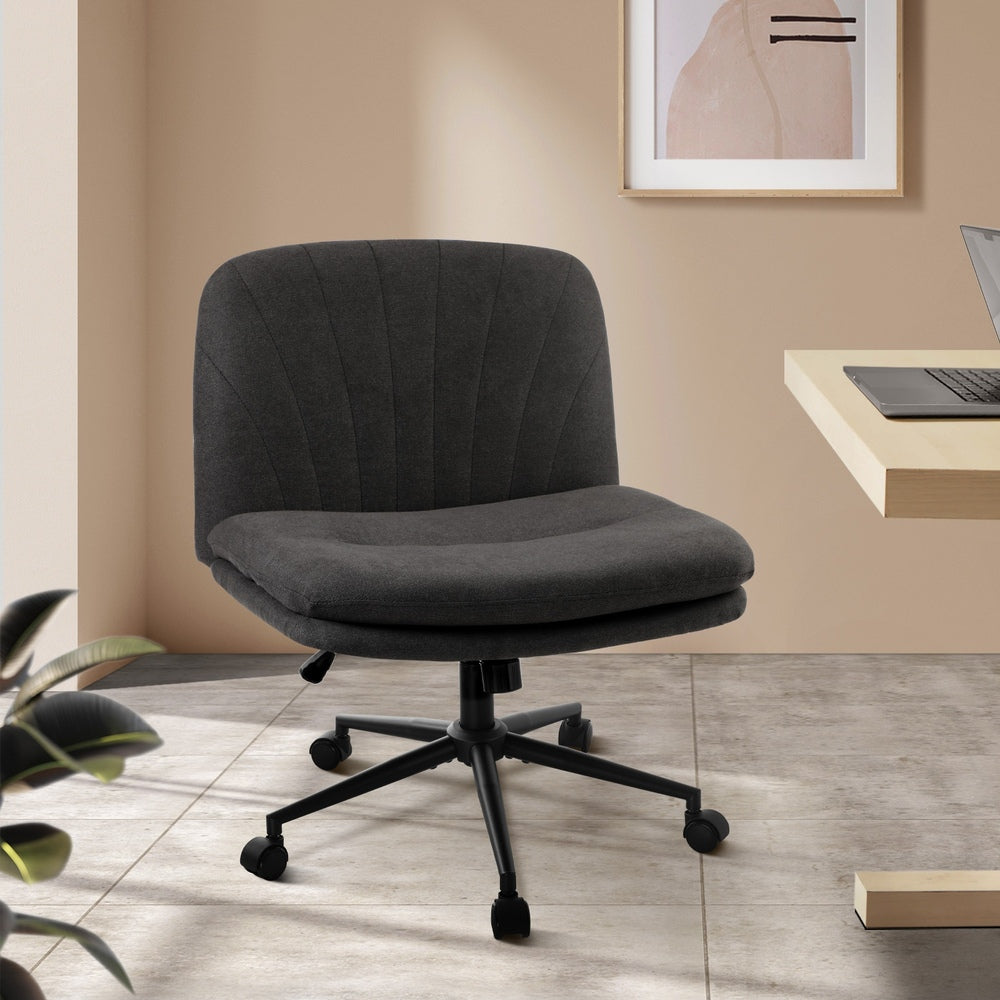 Oikiture Armless Office Chair Wide Seat Linen with Wheels Charcoal