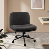 Oikiture Armless Office Chair Wide Seat Linen with Wheels Charcoal - Rear View