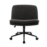 Oikiture Armless Office Chair Wide Seat Linen with Wheels Charcoal