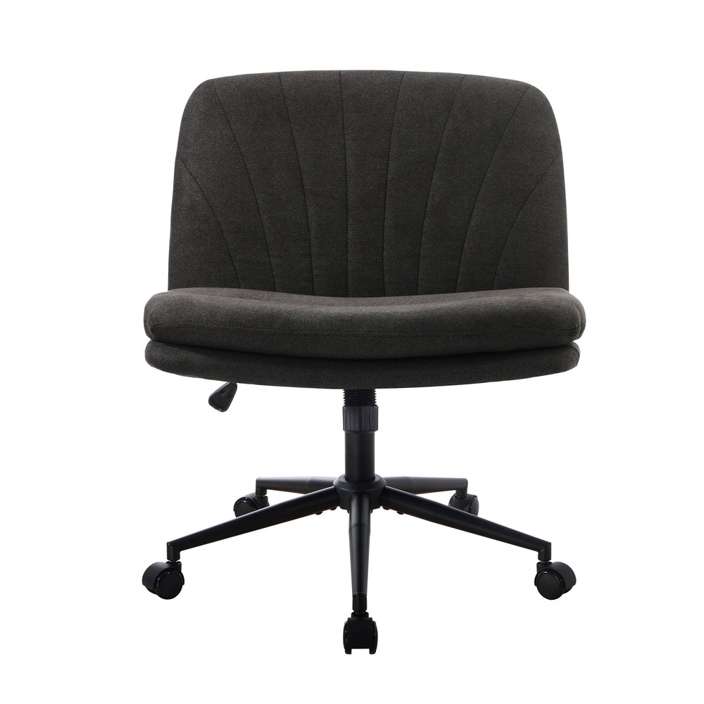 Oikiture Armless Office Chair Wide Seat Linen with Wheels Charcoal