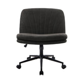 Oikiture Armless Office Chair Wide Seat Linen with Wheels Charcoal - Low Angle