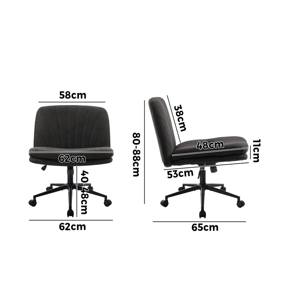 Oikiture Armless Office Chair Wide Seat Linen with Wheels Charcoal