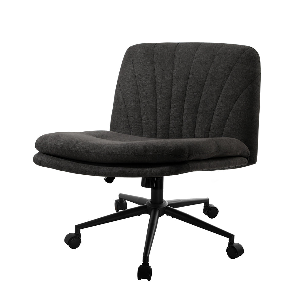 Oikiture Armless Office Chair Wide Seat Linen with Wheels Charcoal