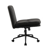 Oikiture Armless Office Chair Wide Seat Linen with Wheels Charcoal