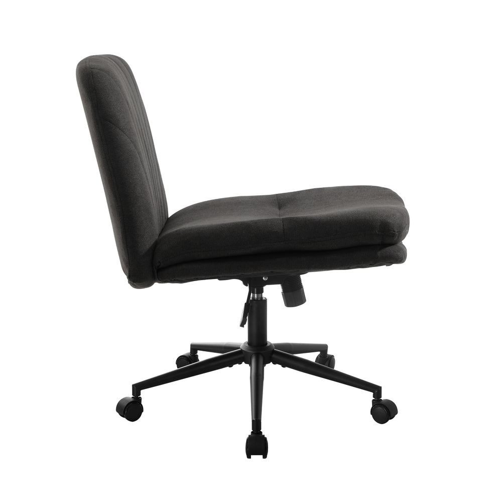 Oikiture Armless Office Chair Wide Seat Linen with Wheels Charcoal