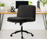 Oikiture Armless Office Chair Wide Seat Linen with Wheels Charcoal