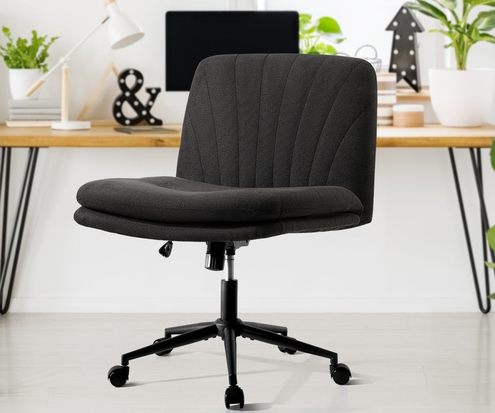 Oikiture Armless Office Chair Wide Seat Linen with Wheels Charcoal