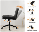 Oikiture Armless Office Chair Wide Seat Linen with Wheels Charcoal
