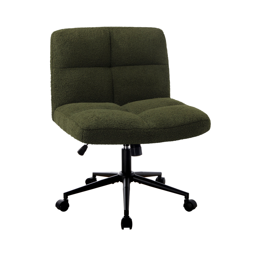 Oikiture Armless Office Chair Wide Seat with Wheels Boucle Green