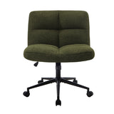 Oikiture Armless Office Chair Wide Seat with Wheels Boucle Green