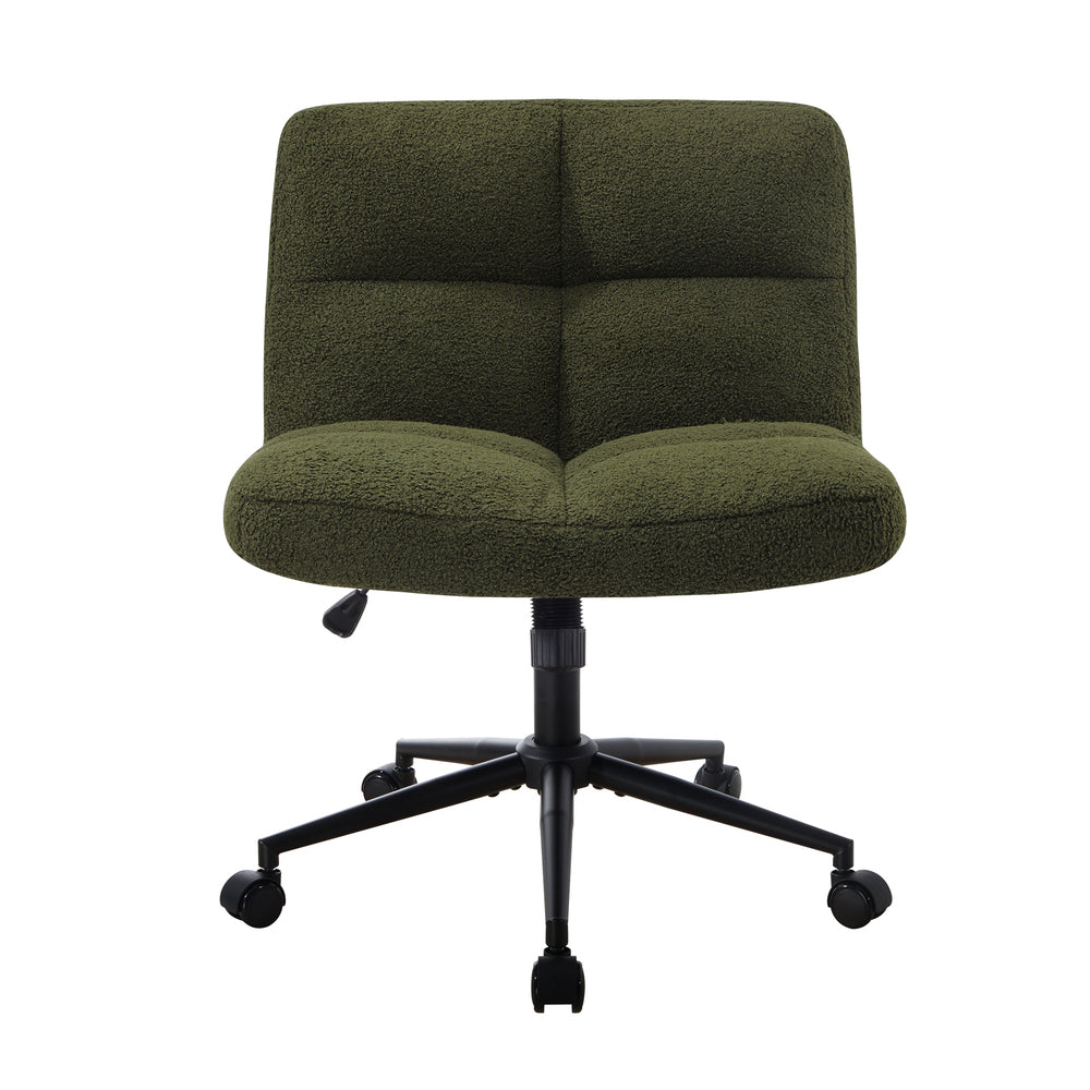 Oikiture Armless Office Chair Wide Seat with Wheels Boucle Green