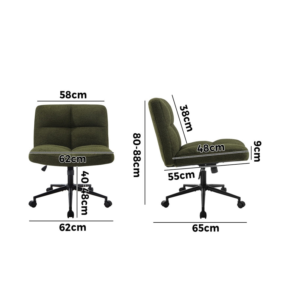 Oikiture Armless Office Chair Wide Seat with Wheels Boucle Green