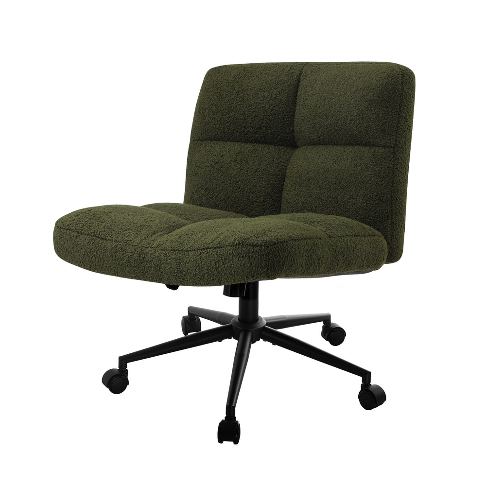 Oikiture Armless Office Chair Wide Seat with Wheels Boucle Green
