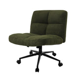 Oikiture Armless Office Chair Wide Seat with Wheels Boucle Green - Rear View