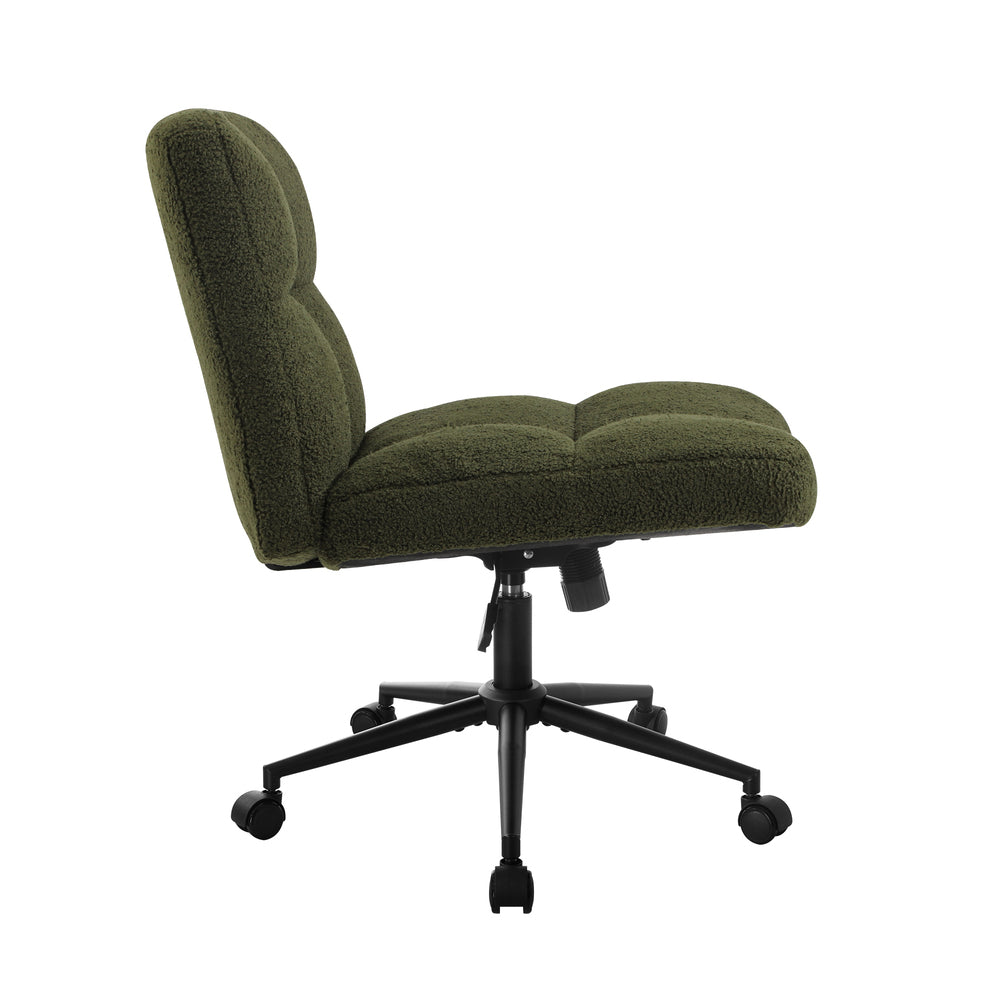 Oikiture Armless Office Chair Wide Seat with Wheels Boucle Green