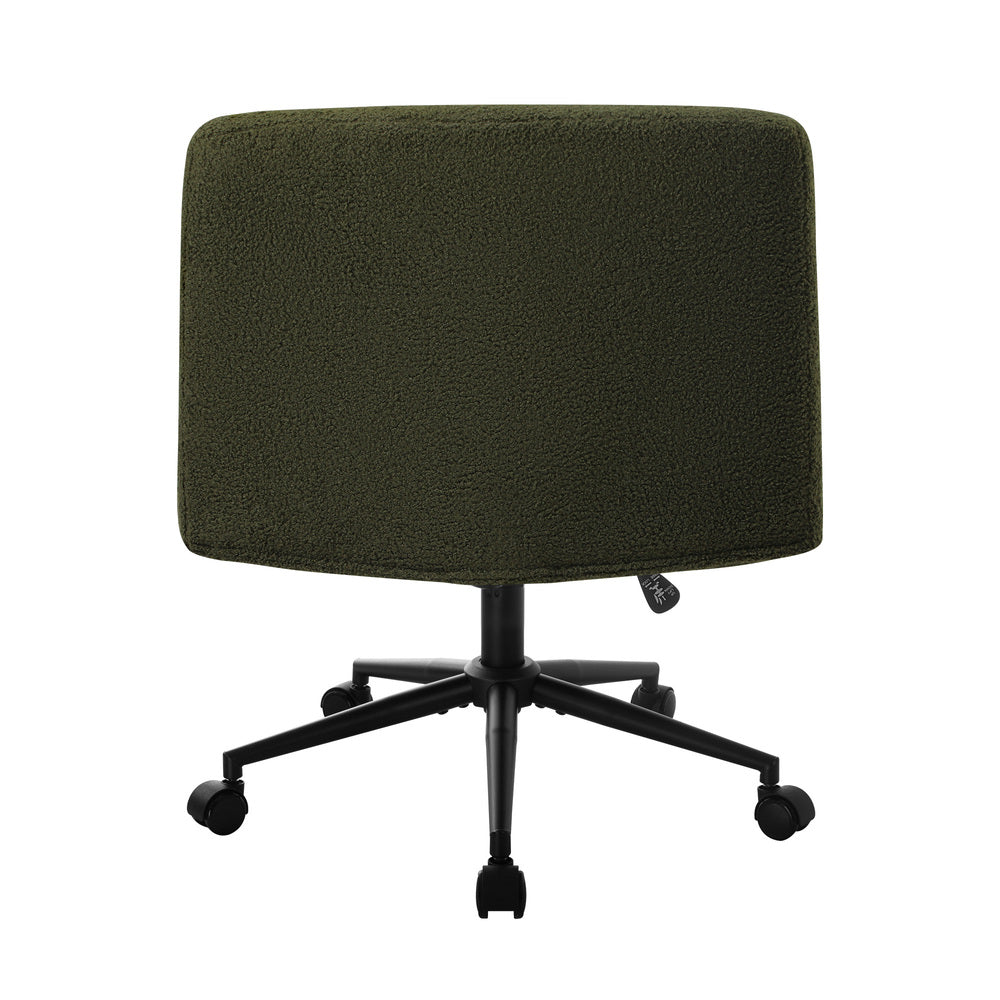 Oikiture Armless Office Chair Wide Seat with Wheels Boucle Green
