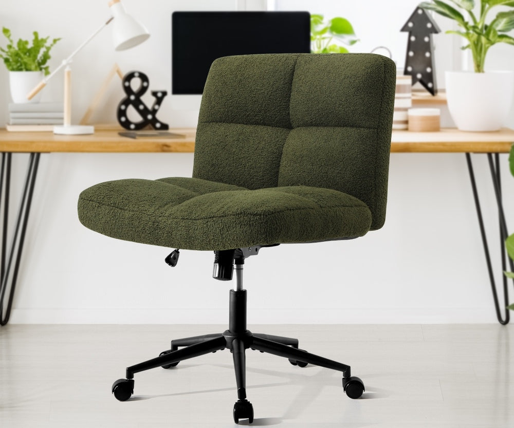Oikiture Armless Office Chair Wide Seat with Wheels Boucle Green