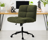 Oikiture Armless Office Chair Wide Seat with Wheels Boucle Green - Extra Image