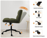 Oikiture Armless Office Chair Wide Seat with Wheels Boucle Green