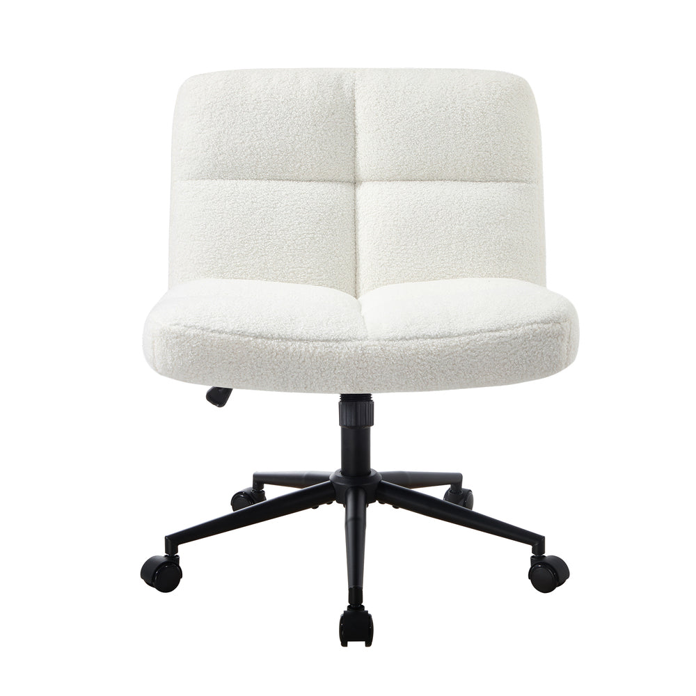Oikiture Armless Office Chair Wide Seat with Wheels Boucle White