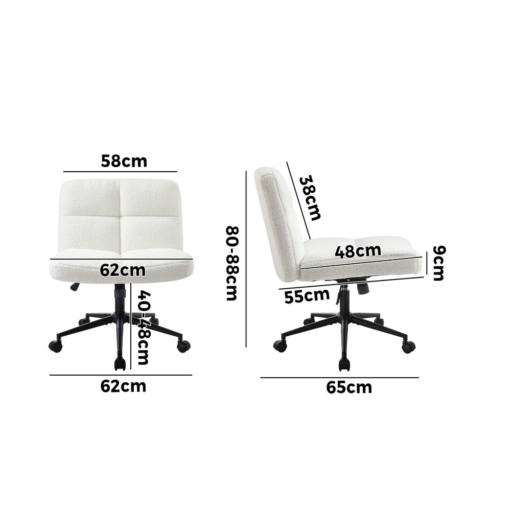 Oikiture Armless Office Chair Wide Seat with Wheels Boucle White