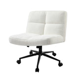 Oikiture Armless Office Chair Wide Seat with Wheels Boucle White