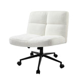 Oikiture Armless Office Chair Wide Seat with Wheels Boucle White - Close-Up Angle