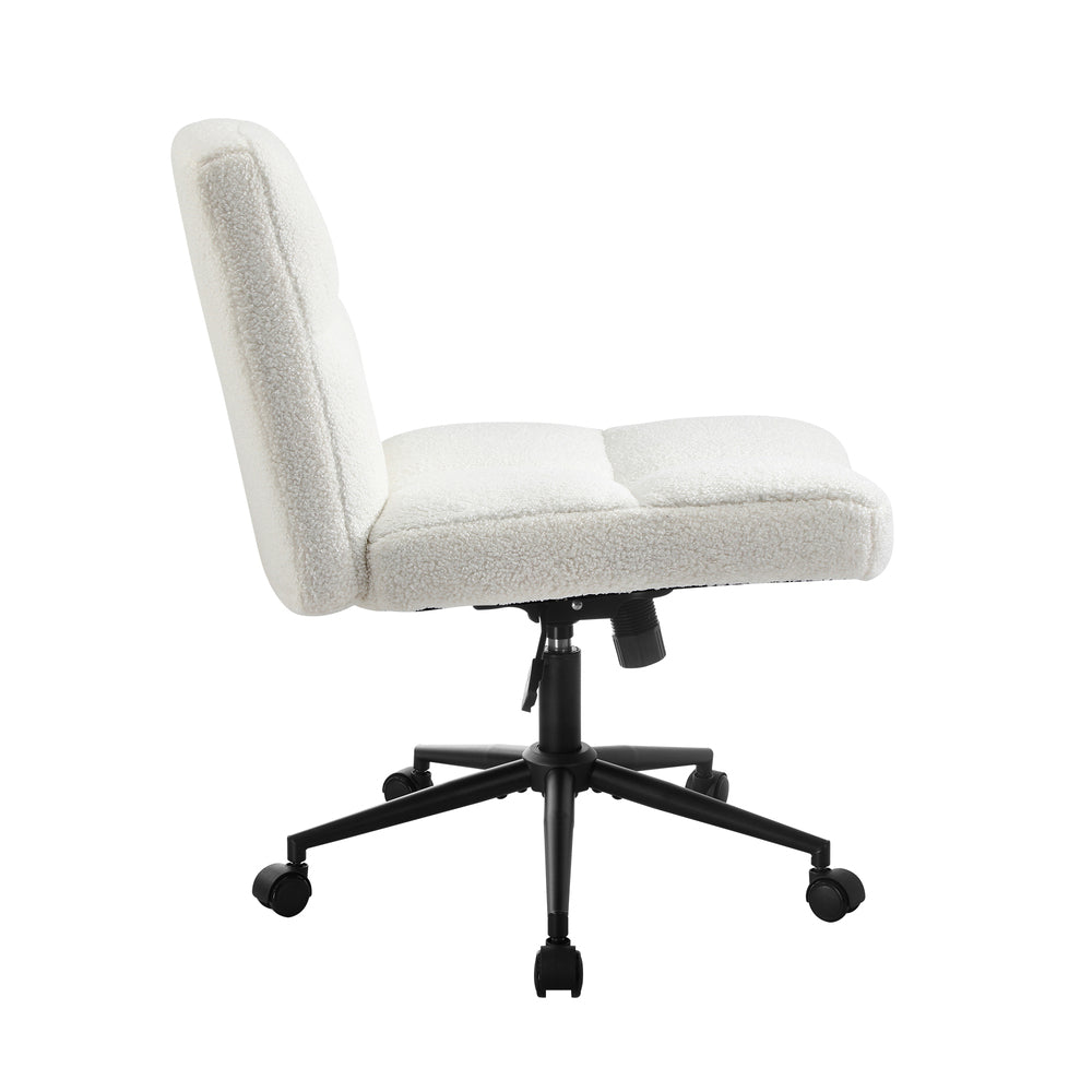 Oikiture Armless Office Chair Wide Seat with Wheels Boucle White