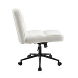 Oikiture Armless Office Chair Wide Seat with Wheels Boucle White - Extra Image