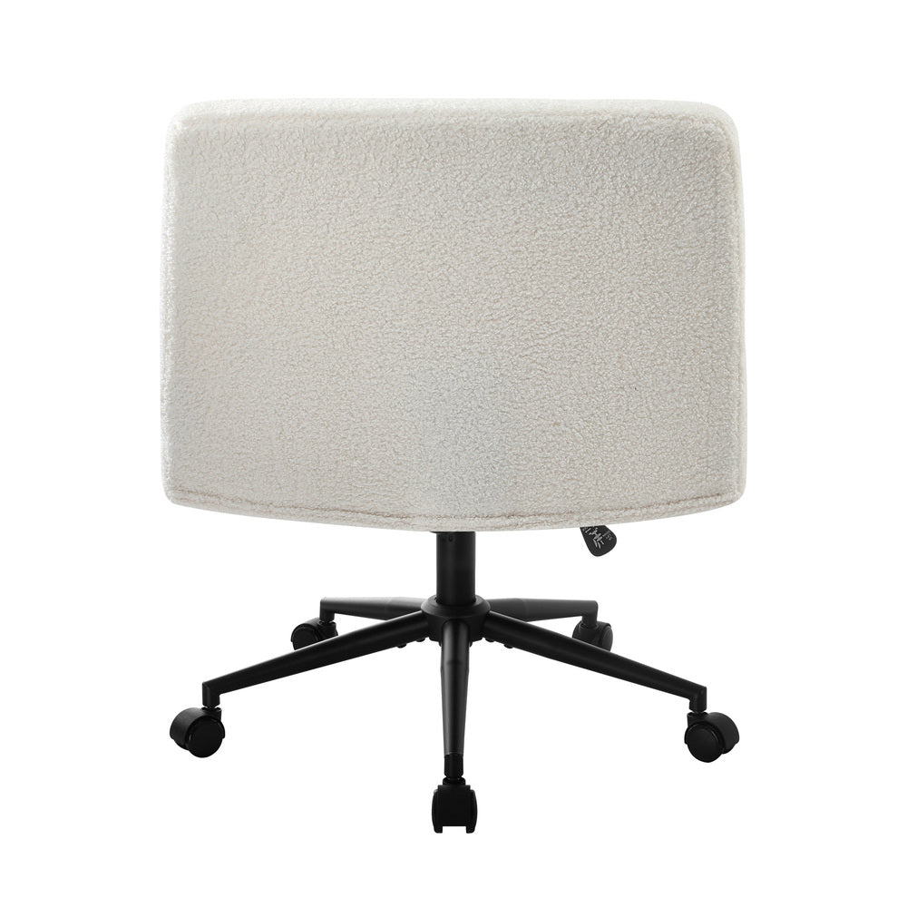 Oikiture Armless Office Chair Wide Seat with Wheels Boucle White
