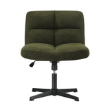 Oikiture Armless Office Chair Wide Seat No Wheels Boucle Green - Front View