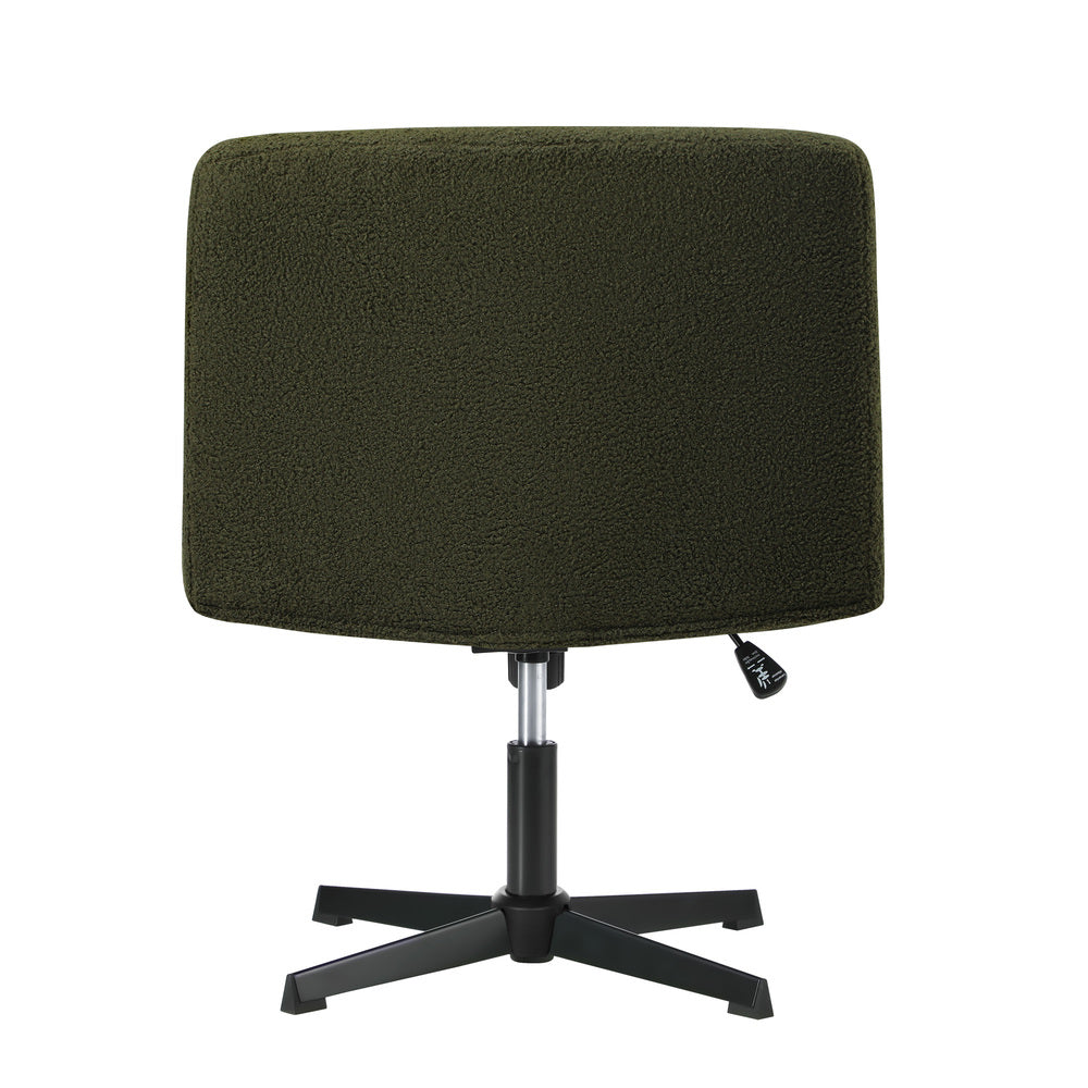 Oikiture Armless Office Chair Wide Seat No Wheels Boucle Green