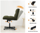 Oikiture Armless Office Chair Wide Seat No Wheels Boucle Green - 45-Degree Angle