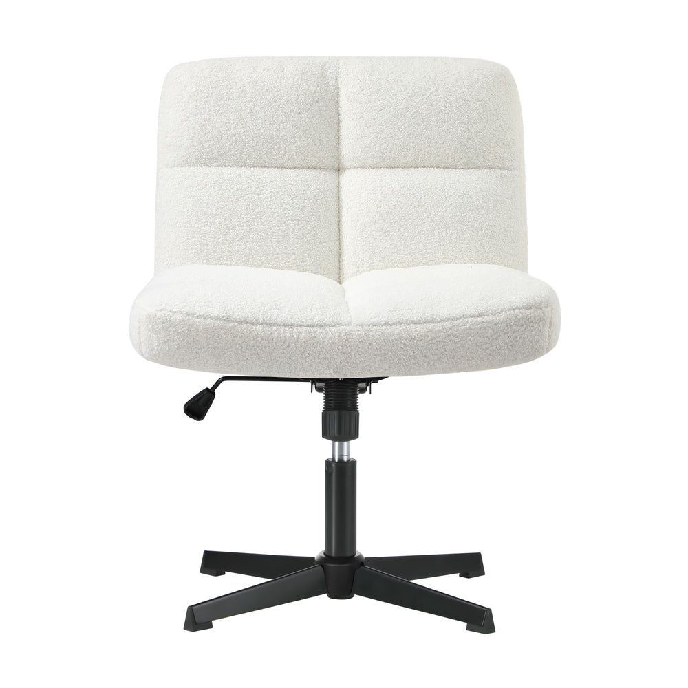 Oikiture Armless Office Chair Wide Seat No Wheels Boucle White