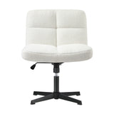Oikiture Armless Office Chair Wide Seat No Wheels Boucle White - 45-Degree Angle